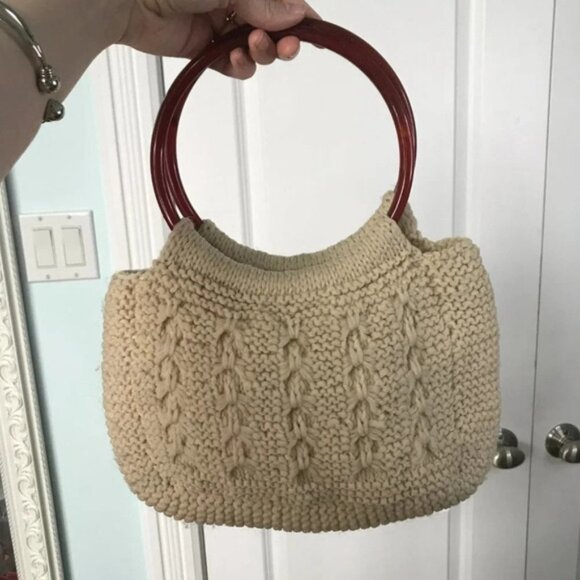 Vintage Knit Boho Round Handle Handbag Purse - Picture 6 of 12